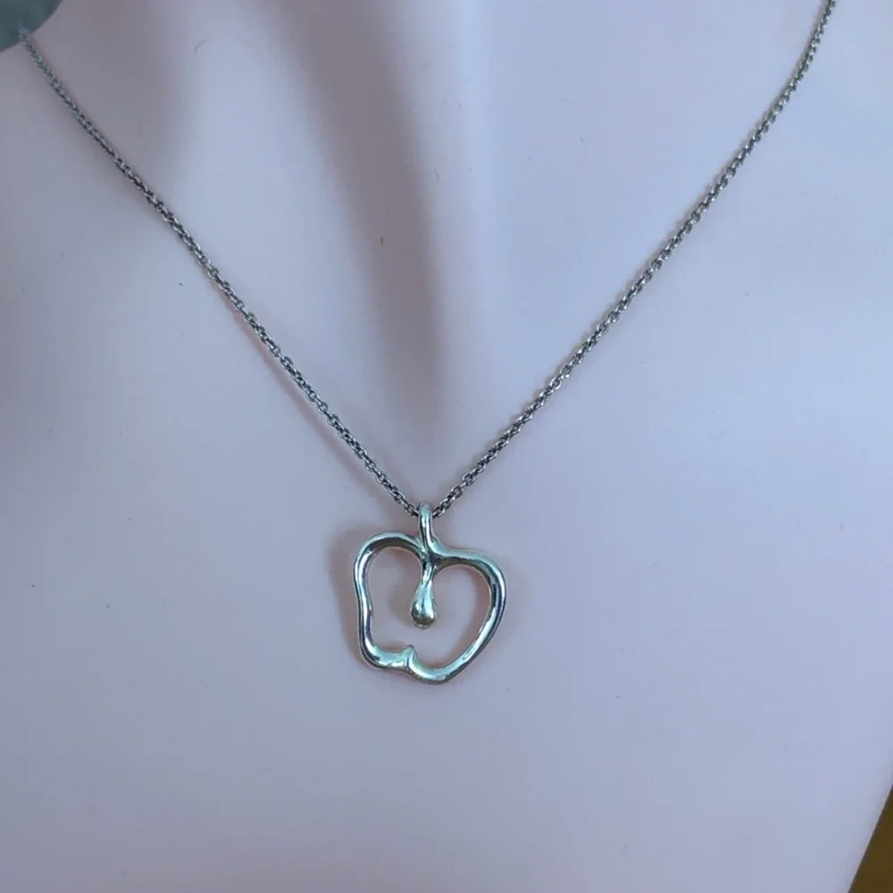 Tiffany & Co. Else Peretti Apple 15mm Necklace Pendant Sterling Silver 16" - Picture 3 of 14